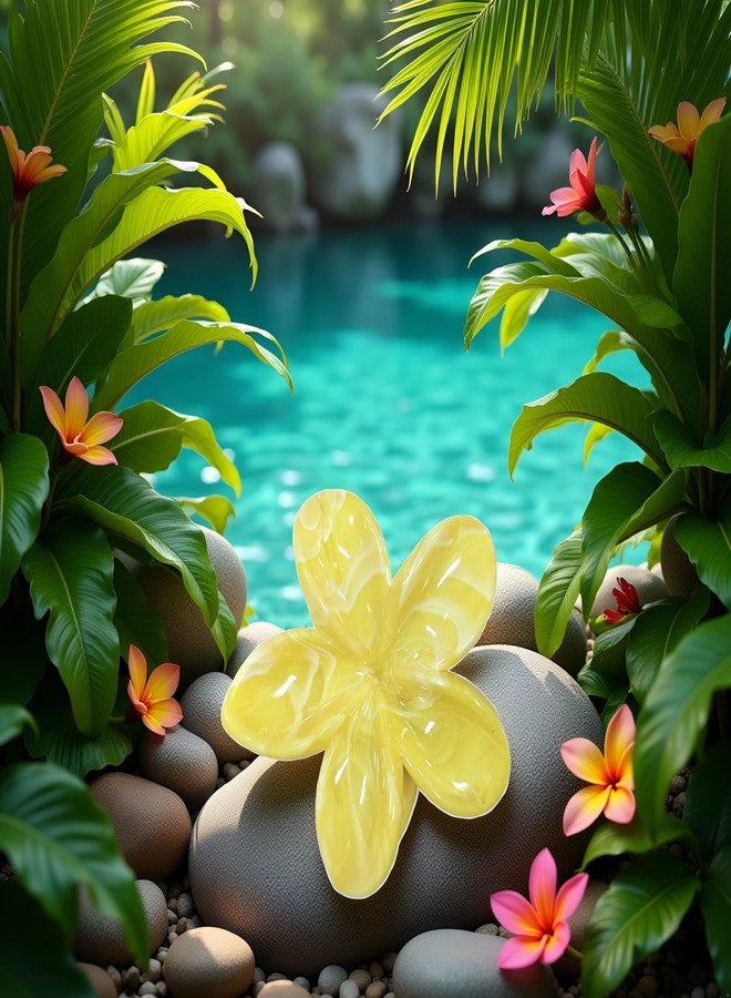 WaigN Creamy Yellow Hawaiian Flower Claw, Preppy Flower, Plumeria Clip, Hibiscus Claw for Women, Large Claws for Thick Hair, Hairs Accessories - Image 5